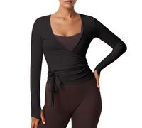 Cache-Coeur De Danse Femmes Uni Col V à Manches Longues Pilates Haut Coupe Ajustée Exercice Yoga Tops Ballet Bandage Cardigan Doux et Confortable Femme Sport Hauts