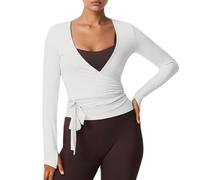 Cache-Coeur De Danse Femmes Uni Col V à Manches Longues Pilates Haut Coupe Ajustée Exercice Yoga Tops Ballet Bandage Cardigan Doux et Confortable Femme Sport Hauts