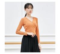 Cache Coeur de Danse Haut à manches longues en coton et élasthanne for femme, col en V, basique, solide, coupe ajustée, t-shirt enveloppant, court, danse de ballet, chemisier, danseuse, pratique ( Col