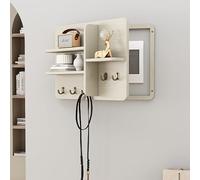 Cache Compteur Electrique, Cache Tableau Electrique Decoratif, Cache-Boîte à Fusibles Décoratif en Bois avec étagère et Crochets, pour Chambre à Coucher, Cuisine(Beige,55 * 45cm/22 * 18in)