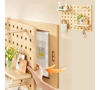 Cache Compteur Electrique Cache-tableau Électrique Décoratif en Bois, Cache-panneau Électrique Dissimulé avec Étagères Crochets, Armoire Murale pour Boîte Fusibles(Wood,50x40cm(19.7x15.7in))