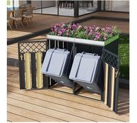 Cache conteneur à poubelles avec jardinière intégrée, 2 compartiments, acier galvanisé, portes verrouillables, gris, UVRION