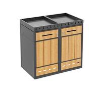 Cache conteneur double - Acier laminé à froid - Aspect bois - Bac de tri extérieur avec bac à plantes - Gris