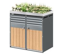 Cache conteneur double extérieur avec jardinière intégrée 132 x 80 x 124,5 cm acier galvanisé gris aspect bois