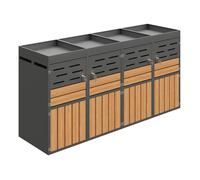 Cache-conteneur Gris 264x80x128cm,acier Galvanisé,4 Compartiments,jardinière,ventilation Persiennes,chaîne Sécurité,sans Poubelle