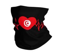 Cache-Cou Battements De Cœur Tunisiens I Like La Tunisie Drapeau en Forme De Cœur Echarpe Gaiter Ultra-Douce Tour De Cou Élastique Bandana Tubulaire pour Yoga Vélo Course À Pied 25X50 Cm