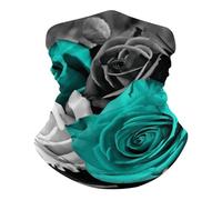 Cache Cou Black White Teal Gray Flower Couvre-Chef Durable Écharpe Multifonction Balaclava pour Cyclisme Randonnée Jogging 25X50CM