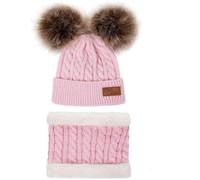 Cache-cou en polaire pour tout-petits, cache-cou chaud en maille avec bonnet à pompon et gants, ensemble bonnet, écharpe et moufles tricotés pour