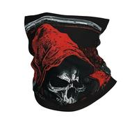 Cache-Cou Grim Reaper Skull Sickle Dark Gothic Red, White Cache Cou Elastique Respirant Écharpe Demi-Visage Élastique Tour De Cou pour Moto Vélo Yoga 25X50 Cm