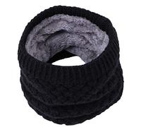Cache-Cou Hiver Écharpe Circulaire Écharpe chaude tricotée pour enfants Tricotée Tour de Cou Col Épaisse Cache Cou Doublée de Tube Écharpe en Polaire Thermique Doux (Noir, One Size)