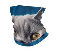Cache-cou - Masque de protection UV - Écharpe respirante et coupe-vent - Cagoule d'été rafraîchissante - Bandana sans couture pour homme et femme - Motif chat bleu qui sort de la langue