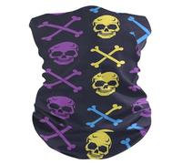 Cache-Cou Tête De Mort Et Os Croisés Noirs Cache Cou Elastique Multi-Usage Bandana Tubulaire Respirant Tour De Cou pour Vélo Moto Randonnée 25X50 Cm