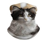Cache Cou Tubulaire Chaton Blanc Et Noir Assis Anti-Vent Echarpe De Cou Durable Masque pour Nocturne Festivals De Musique Paintball 2 Pièces