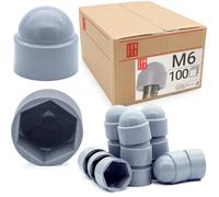 Cache écrou M06 Gris, 100 pièces, caches vis plastique, capuchon de protection hexagonal, cache gris, protection anti-rouille pour écrou et vis, finition propre bricolage Lun Fix