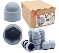 Cache écrou M16 Gris, 100 pièces, caches vis plastique, capuchon de protection hexagonal, cache gris, protection anti-rouille pour écrou et vis, finition propre bricolage Lun Fix