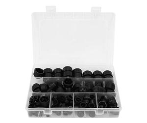 Cache-écrous hexagonaux de protection, lot de 145, en polyéthylène noir, haute précision, pour voiture, bricolage, moto et accessoires de fixation industrielle.
