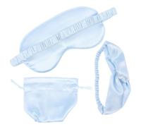 Cache-œil avec Bandeau, Ensemble de Trois Pièces en Soie Bleu | Rangement et Transport, Détente du Visage, Usage de Nuit, Accessoire de Voyage, pour Yeux Sensibles