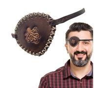 Cache-œil de pirate - Accessoire de costume médiéval rétro en cuir synthétique marron avec tête de mort et os en feutre, design réglable avec couverture complète et finition de exquise |