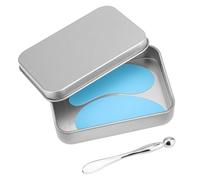 Cache-Œil Réutilisable, Silicone Patchs Anti-Rides Sous Masque pour les Yeux Repulpe les Ridules et les Rides avec Applicateur de Crème pour les Yeux en Métal et Étui en Étain (Bleu)