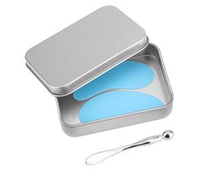 Cache-Œil Réutilisable, Silicone Patchs Anti-Rides Sous Masque pour les Yeux Repulpe les Ridules et les Rides avec Applicateur de Crème pour les Yeux en Métal et Étui en Étain (Bleu)