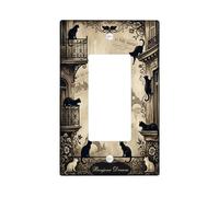 Cache-interrupteur à bascule simple en forme de chat - Art vintage - Tour de Paris - Balcon - Sans plastique noir - Taille standard - Plaques murales décoratives pour maison, salon, nouvel appartement
