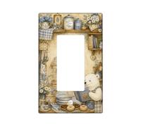 Cache-interrupteur à bascule simple en forme d'ours rustique et confortable, biscuits chrysanthèmes en plastique bleu automne, taille standard, décoration pour la maison, le salon, la chambre à