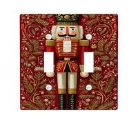Cache-interrupteur Casse-noisette - Décoration de vacances rouge avec accents dorés - Plaques murales thermoplastiques - Taille standard - Double bascule