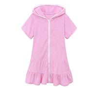 Cache-Maillot de Bain en éponge à Capuche zippé pour Fille - en Coton - Manches Courtes, Vert, 8-9 Ans n24