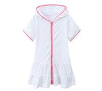 Cache-Maillot de Bain en éponge à Capuche zippé pour Fille - en Coton - Manches Courtes, Vert, 8-9 Ans n24