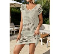 Cache-maillot de bain en tricot au crochet pour femme avec col en V et manches courtes