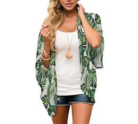 Cache Maillot de Bain Femme Plage Veste Kimono Plage Leopard Femme Cache-Maillots Bikini Swimsuit Cover Up Coverup Cardigan Plage Mousseline Beach Cover Ups Grande Taille Fleuri Court Vert Blanc 3XL