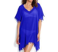 Cache Maillot de Bain Femme Robe de Plage Mousseline Sarongs en Été Plage Couvrir Sexy V-Cou Bikini Cover Up Bohème Beachwear (Saphir, Taille unique)