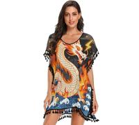 Cache-maillot de bain mythique blanc rouge feu chinois dragon océan éclair art femmes robe de plage pour maillots de bain, Mythique blanc rouge feu chinois dragon océan, Taille S