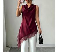 Cache-maillot sans manches pour femmes avec encolure drapée et design de jonction en dentelle, style vintage élégant, convient pour les trajets quotidiens, la cérémonie de remise des diplômes, la célé