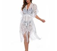 Cache-Maillots De Bain Bikini pour Femme Polyester Dentelle Couvre-Bikini Sexy Longueur Moyenne- Les Vacances à La Plage, pour Les FêTes à La Piscine, Pour Les Loisirs (Blanc)
