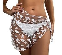 Cache-Maillots Et Sarongs Femme - Jupe de Plage Transparente Femme avec Garniture et Lacets - Tablier Élégant pour Maillot de Bain en Maille