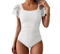 Cache Maillots Et Sarongs Femme Maillot De Bain Une Pièce D'Été pour Femme Élégant Col Rond Manches Papillon Effet Ventre Plat Monokini Sexy Maillot De Bain Sculptant Tenue De Plage
