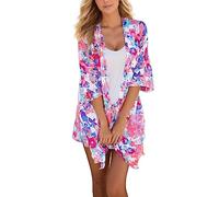 Cache-Maillots Et Sarongs, Kimonos Longs Et Fluides D'éTé pour Femmes Cardigans BohèMes en Mousseline à Fleurs Hauts De Plage