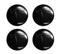 Cache-moyeux Autocollants en Aluminium ABS 4 pièces pour Tesla Model 3 Model Y 56 mm, Badge Arrondi Logo Central Imperméable Anti-poussière Remplacement Anciens Enjoliveurs,C Glossy Black