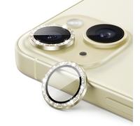 Cache-Objectif Caméra Pour Iphone 15 6,1 Pouces Et Iphone 15 Plus 6,7 Pouces ¿ Anneau Métallique Pailleté Jaune, Verre Trempé 9h Hd Anti-Rayures, Installation Facile