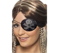 Cache Oeil Pirate Noir Et Argente Motif Diamant - Noir - Taille Unique