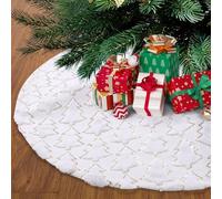 Cache Pied Sapin de Noel Blanc Flocons pour Décorations de Noël, 60cm Rond | Jupe de Sapin de Noël en Peluche Paillettes
