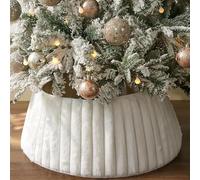 Cache Pied Sapin De Noel | Jupe en Peluche Douce De Style Rustique Blanc, Motif Texturé À Rayures, Pied De Sapin De Noël Bohème Rustique, pour Décorations De Vacances