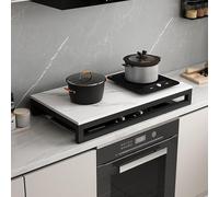 Cache Plaque de Cuisson, Couvre Plaque de Cuisson Gaz en Plaques de Pierre, Avec Support en Acier au Carbone, Agrandissement de L'espace de Cuisine, Facile À Nettoyer(WHITE-B,80x50cm/31x20in)