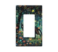 Cache-plaque murale Mystical Cat Fireflies 1 gang taille standard 11,2 x 6,9 cm, couvercle décoratif pour interrupteur, couvercle de sortie, polycarbonate thermoplastique