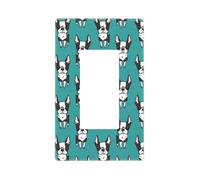 Cache-plaque murale pour interrupteur décoratif en polycarbonate thermoplastique - Motif chiens boston terrier - 1 gang sans vis - Taille standard - 11,7 x 7,1 cm