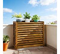 Cache Pompe a Chaleur Extérieur Bois Cache Climatiseur Extérieur Marron Support De Climatiseur En Bois Cache Climatiseur Fenetre Anti-Corrosion étagère Plante Pour Décorer Jardin Balcon(120x57x100cm)