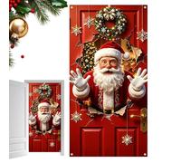 Cache-porte de Noël Décoration Père Noël défonçant la porte 180 x 89 cm | Décoration Festive pour l'Entrée pour entrée de magasin, balcon, couloir, séance photo à domicile, fête, célébration de fi