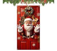 Cache-porte de Noël Décoration saisonnière avec Père Noël rigolo 180 x 89 | Décoration Festive pour l'Entrée pour les célébrations, entrée de magasin, porche, passage