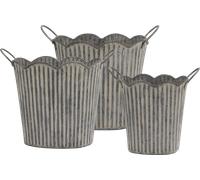 Cache-Pot à Rainures avec Poignées - Lot de 3 - Zinc Antique - 1 kit